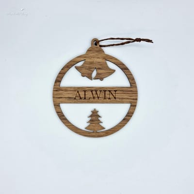 [Nice Little Things] - Houten Kerstbal - met Naam - Walnoot