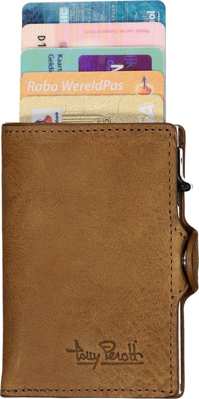 Tony Perotti pasjes RFID portemonnee (6 pasjes) met papiergeldvak - bruin vintage leer