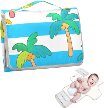 Aankleedkussen Reizen - Luier Mat - Onderweg Verschoonen - Met Tissue Pocket - Opvouwbaar - Blauw Wit Gestreept