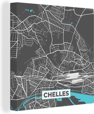 Canvas Schilderij Frankrijk – Plattegrond – Kaart – Chelles – Stadskaart - 20x20 cm - Wanddecoratie
