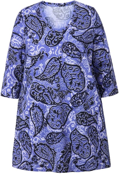 Ulla Popken - Dames - Longshirt paisley A-Lijn V-hals 3/4-mouwen - Marine - Maat 66+