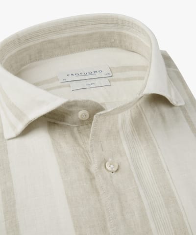 Profuomo Overhemd Linnen Cutaway Beige  40