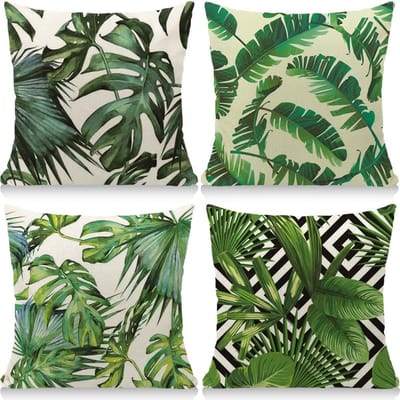 Kussenslopen Set - Decoratieve Outdoor Kussenslopen - 4 Stuks 45x45 cm - Ademend Canvas met Tropische Planten - Voor Tuin Bank en Woonkamer - Groen Motief
