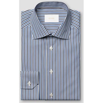 Eton Overhemd Duo Stripe Luxury Organic Supima Cotton 120 Poplin Donker Blauw / male