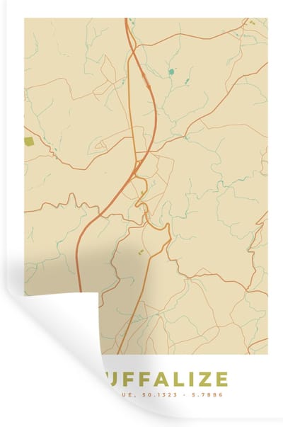 Muurstickers - Sticker Folie - Plattegrond - Kaart - België - Houffalize - Kaart - 20x30 cm - Plakfolie - Muurstickers Kinderkamer - Zelfklevend Behang - Zelfklevend behangpapier - Stickerfolie