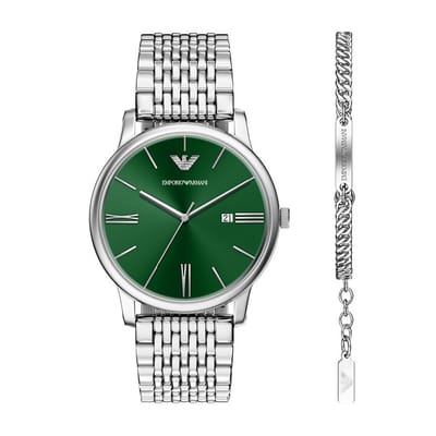 Emporio Armani Mannen Horloge geschenkset 42 mm Zilverkleurig