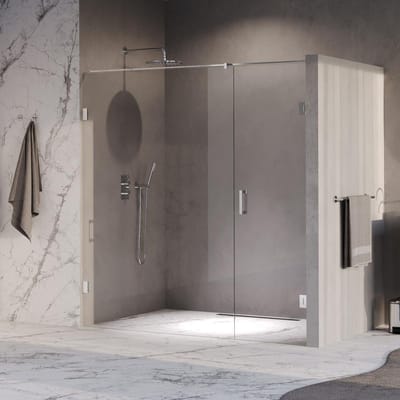 Brauer Void - Nisdeur - 2-Delig - Helder Glas - 190 x 200 cm - Omkeerbaar - met Draaideur 70 cm - Aan Muur - incl. Glascoating - Chroom
