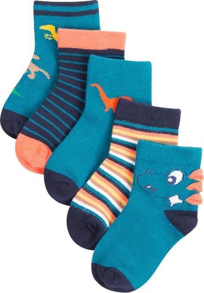 Winkrs - 5 paar Baby Sokken - Dinosaurus & Streepjes - Sokjes Maat 19/20 - Jongen 6 tot 18 Maanden