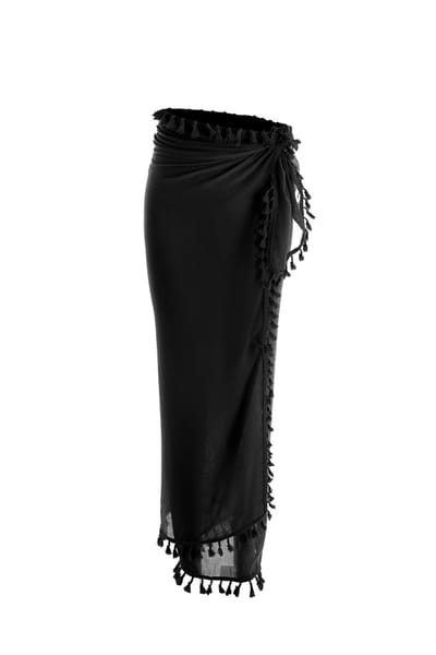 Emilie Collection - pareo - lang - franjes - zwart - 100% katoen