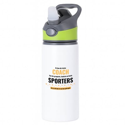 Hacebo® - ik ben de trotste coach van de grappigste, leukste en beste sporters, en ja dit heb ik van hun gekregen waterfles met rietje groen - de trotste coach - sport - verjaardagscadeau - verjaardag - cadeau - water fles - 650ML