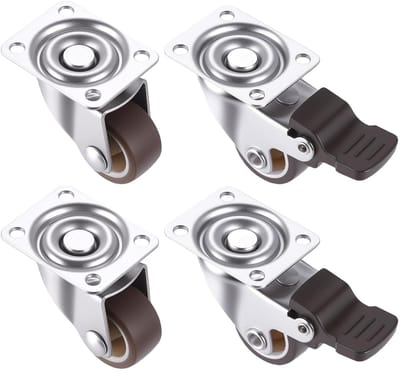 Set van 4 kleine meubelwielen 25 mm - zwenkwielen met rem, transportwielen - rubberen wielen voor tafels met schroeven
