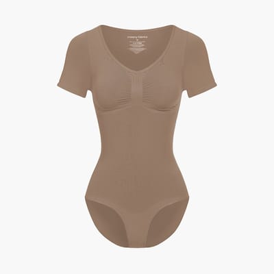 cfab - T-shirt bodysuit corrigerende shapewear met slipje - Caramel - XS - Corrigerende Body - Naadlos - corrigerend ondergoed dames