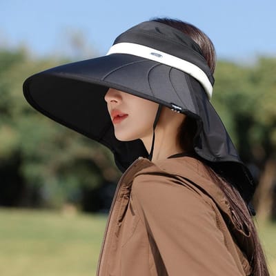 Nouveau Chapeau d'Été Chapeau de Soleil Chapeau de Plage Chapeau Haut Vide Extra Large Nouveau Chapeau de Protection Solaire Protection UV black