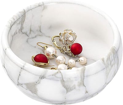Sieraad Schaal - Ringhouder Decoratie - Juwelen Opbergen - Echt Natuursteen - 12 cm Rond - Wit Grijs
