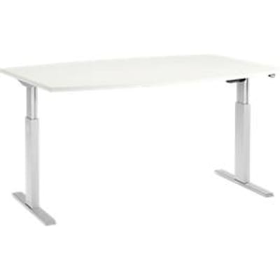 Schäfer Shop  Select Vergadertafel ERGO-T, T-poot, bootvorm, eentraps elektrisch verstelbaar, b 2000 x h 715-1182 mm, wit