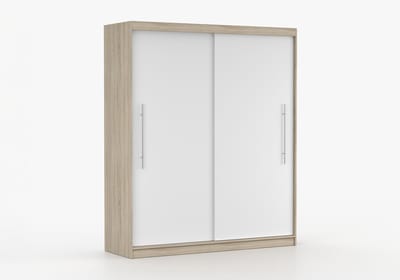 Kledingkast NICO II 203 cm - 2-deurs schuifdeurkast met kledingstang - Garderobekast met ruime opbergruimte - Moderne kast voor slaapkamer en hal (Sonoma + Wit)