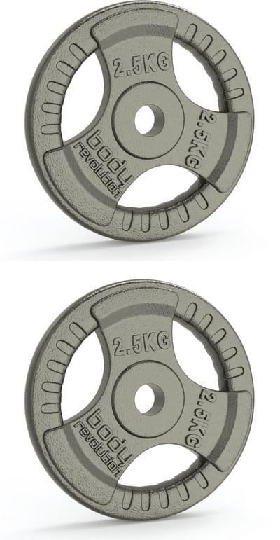Standard gietijzeren halterschijven - grijs - 2x2,5 kg - tri-grip