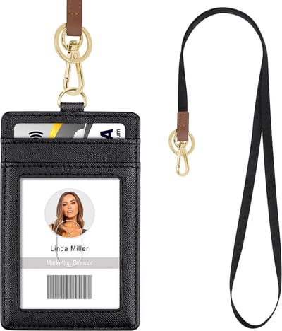 Badgehouder met Lanyard - Kaarthouder Nek - Veilig Identificeren - Waterafstotend PU Leer - 12 x 7.8 cm - Zwart
