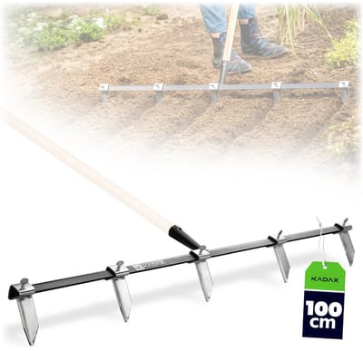 KADAX Groeftrekker met vijf stalen messen, handgereedschap voor het zaaien, groeven en planten, tuingereedschap voor het maken van rechte voren