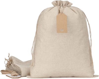 Jute Cadeauzakken met Trekkoord 12x16 Inch - Set van 10 - Perfect voor Feestdagen en Geschenken