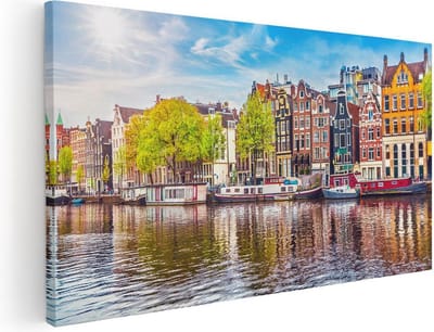 Artaza Canvas Schilderij Amsterdam - 40x20 cm - Klein - Wanddecoratie Grachten - Muurdecoratie Skyline - Schilderijen Op Canvas Woonkamer