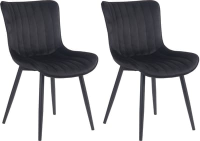 CLP Largo Set van 2 eetkamerstoelen - Zonder armleuning - Metaal frame - zwart Fluweel