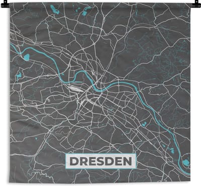 Wandkleed - Wanddoek - Duitsland – Blauw – Dresden – Stadskaart – Kaart – Plattegrond - 180x180 cm - Wandtapijt