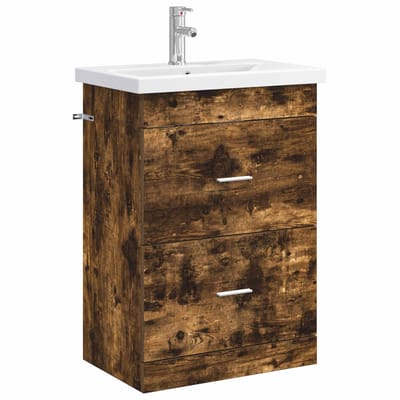 vidaXL - Badkamermeubel - Set - Gerookt - eiken - 61 - x - 40 - x - 84,5 - cm - Bewerkt - hout