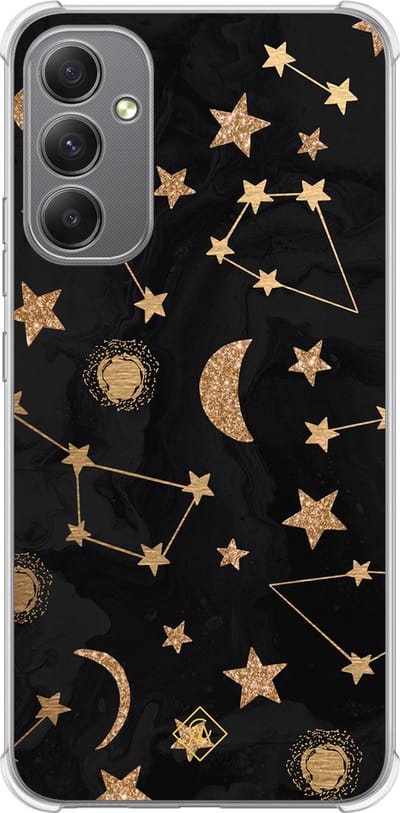 Casimoda® hoesje - Geschikt voor Samsung Galaxy A34 - Counting The Stars - Shockproof case - Extra sterk - TPU/polycarbonaat - Bruin/beige, Transparant