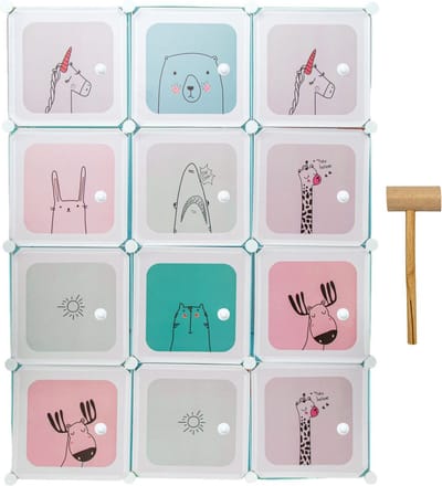Intirilife garderobekast DIY wasbord plank met 12 deuren voor kinderen in blauw - opbergkast plank kubus met 2 kledingstangen kan afzonderlijk worden gemonteerd