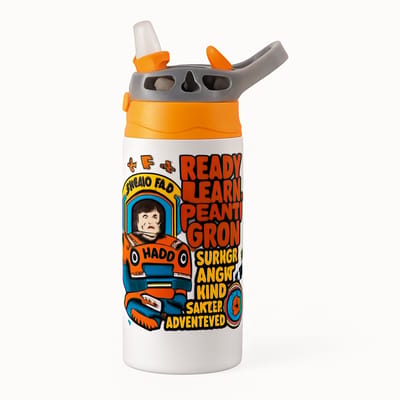Stijlvolle Art-Deco Gouden Drinkfles – Luxe Design voor Interieur & Decoratie Liefhebbers - Waterfles voor kinderen (wit/oranje)