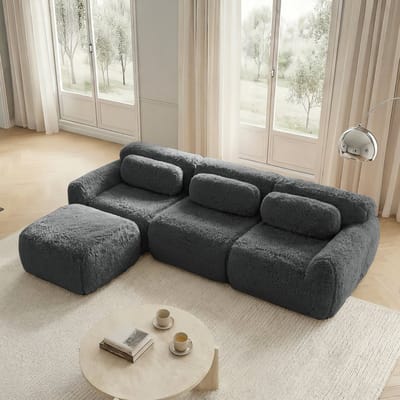 MODFU Modulaire Hoekbank - Frameloos En Montagevrij - Minimalistisch - Woonkamer - Pluche - Grijs