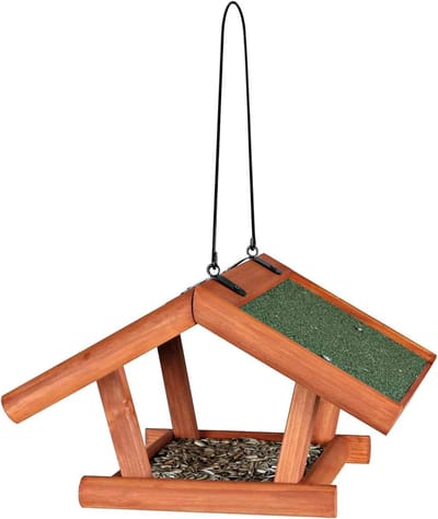 Famanu – Voederhuis natura - om op te hangen - 30 × 18 × 28 cm - bruin - robuust materiaal - geschikt voor vogels in tuin en balkon