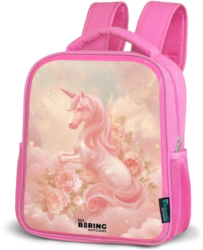 NoBoringSuitcases.com® - Rugzak roze - Schooltas meisjes - Eenhoorn - Wolken - Roze - Kinder rugtas meisje - Boekentas kind - Kinderrugzak voor school - Schoolrugzak