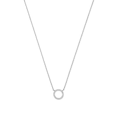 9NBG-1018 – New Bling – Ketting cirkel met 19 zirkonia – 14kt witgoud – 38 cm + 2.5 cm + 2.5 cm (verstelbaar)