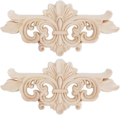 Decoratieve Houten Appliques - Gegraveerde Bloem Motieven voor Meubels, Deuren en Kasten, 2 Stuks (16 x 7.5 CM)