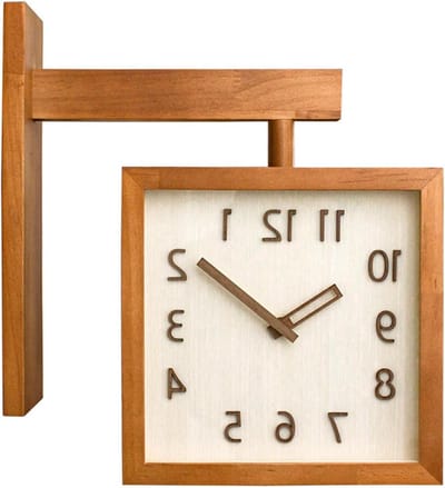 MK Stoer - Wandklok - Stille Wandklokken - Eenvoudig Vierkant - Dubbelzijdige Klok - Houten Decoratieve Hoekklok - Vintage Look Klok - voor Slaapkamer - Keuken - Woonkamer - Huishouden - Geschikt voor Houten Wandklokken - Zwart - Modern interieur