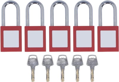 Veiligheidsslot, 5 sets lockout tagout sloten van chroom nylon met schrijfbaar label, 38mm padlocks voor veilige afsluiting en identificatie