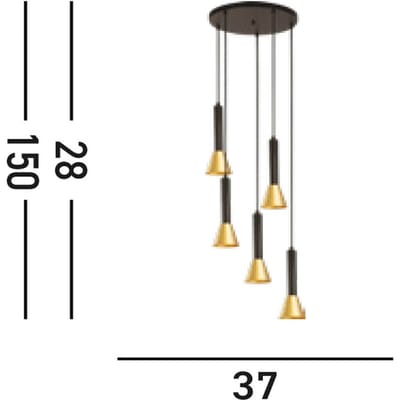 Searchlight Hanglamp Signal, Ø 37 cm, zwart/goudkleurig metaal, 5-lamps
