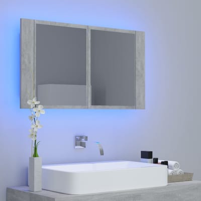 vidaXL - Badkamerkast - met - spiegel - en - LED - 80x12x45 - cm - acryl - betongrijs