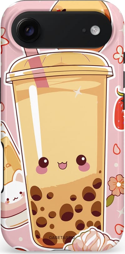 Casetastic hoesje geschikt voor Apple iPhone Air - MagSafe - Dubbellaagse bescherming - Kawaii Thee Design - Bubble Tea - Fashion Case - Lichtroze Beige Perzik Lichtgrijs