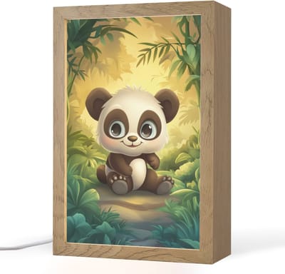 Nachtlampje 20x30 cm - Kinder lampje - Panda - Cartoon - Bamboebos - Zwart - Tafellamp kinderkamer - Slaapkamer lamp - Bedlamp kinderen - Kinderlampje stopcontact - Wandlamp babykamer - Nachtlampjes