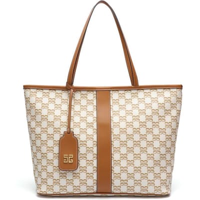 Luxe Grote Monogram Handtas, Modieuze en Trendy Grote Boodschappentas, Casual Enkelvoudige Schouder Armholte Tas beige