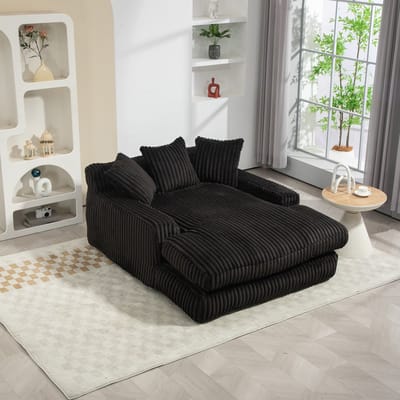 Sweiko Slaapbank - Corduroy - Met 3 kussens - Gestoffeerde bank - Chaise longue stoel - Zwart