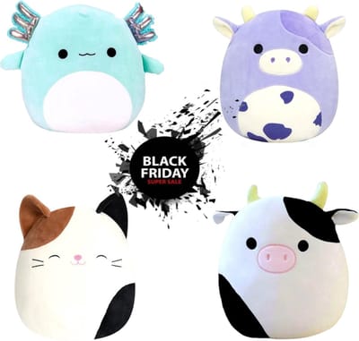 Klikkopers® - 4 Kawaii knuffels - 7 cm - Squish Knuffel - Knuffel Koe - Knuffel Kat - Knuffel Axoltotl - Voordeel Pakket - Pas op, extra klein maar extreem schattig