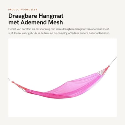 Dailygoods- Hangmatrooster Draagbaar - Mesh Stof - Maximaal Draagvermogen 250 kg - Opbergtas - Ademend - Comfortabele Ervaring - Hangmat