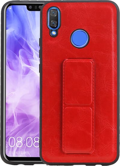 Grip Stand Hardcase Backcover - Telefoonhoesje - Achterkant Hoesje - Geschikt voor Huawei Nova 3 - Rood
