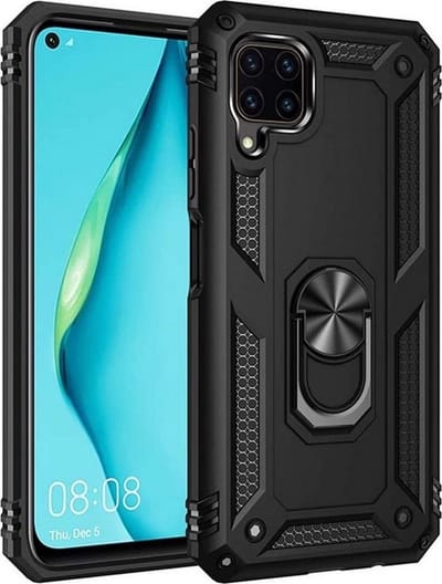 LuxeBass Hoesje geschikt voor Huawei P40 Lite Hoesje - Anti-Shock Hybrid Ring Armor Zwart