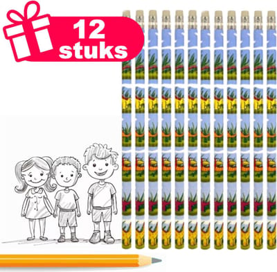 Henbrandt - 12 Stuks Dinosaurus Potloden met Gum - Uitdeelcadeautjes voor Verjaardag Traktaties - Potood Grabbelton Cadeautjes - Kinderfeestjes - Dino Potloden Kindertraktaties en Weggeefcadeautjes