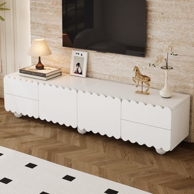 PHOEBE CAT TV-kast - 4 lades - Biscuitvormige deuren - 175 x 38 x 37 cm - Wit